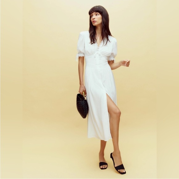 NEW! Reformation Ketra Puff Sleeve Button Down Midi Dress Size 12 - Picture 1 of 9